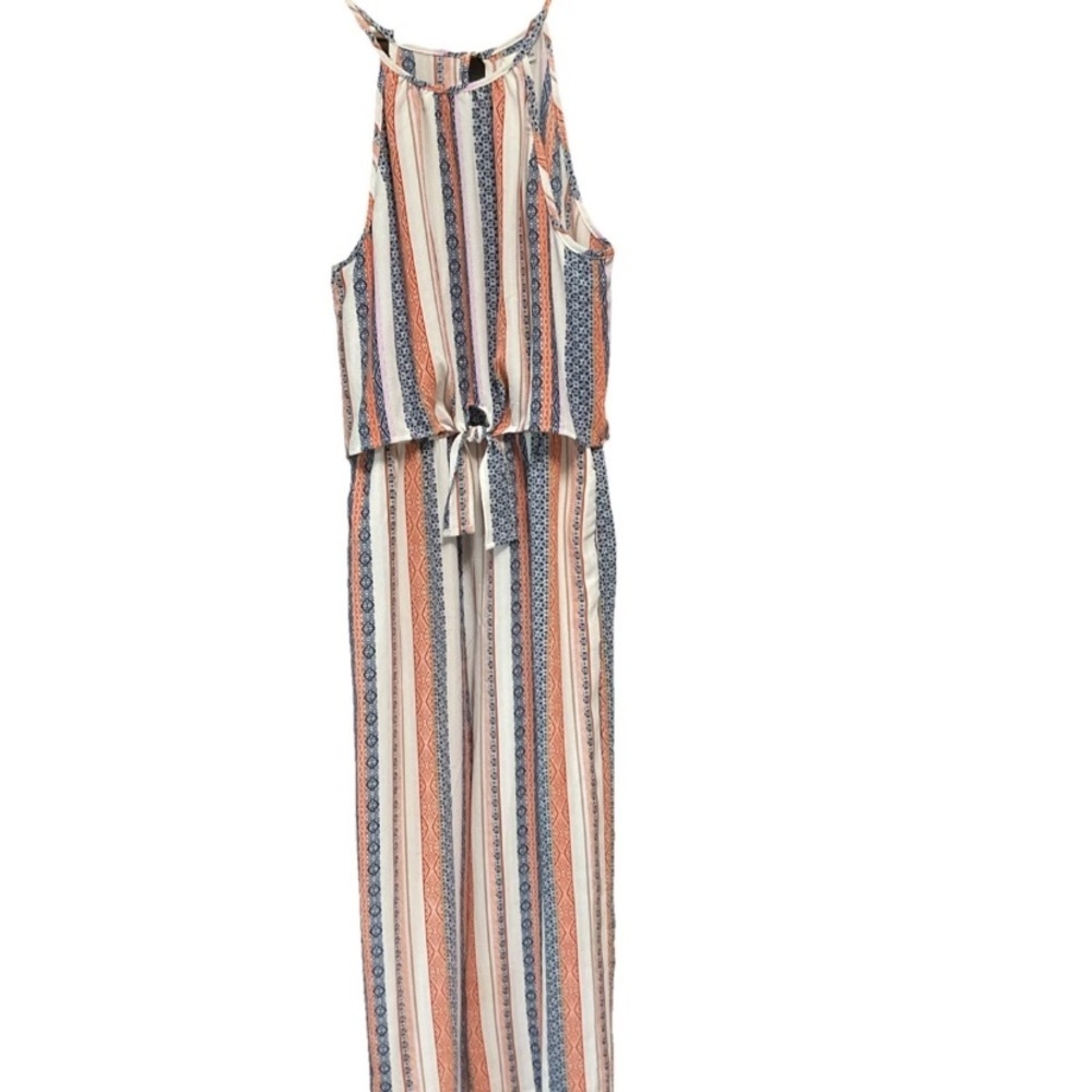 Speechless Jumpsuit Multicolor Striped Halter Style Wide Leg Pockets Size M